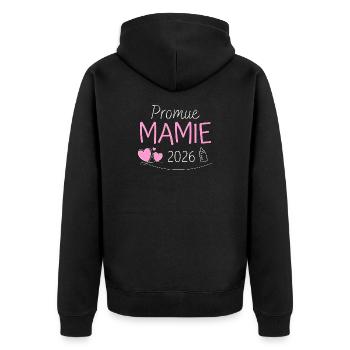 Promue Mamie 2026 Cadeau grossesse naissance bébé - Veste à capuche bio Premium Unisexe - noir - Dos - Nico (187cm)