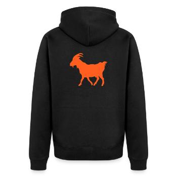 Ziege orange GOAT - Unisex Premium Bio Zip Hoodie - Schwarz - Hinten - Nico (187cm)