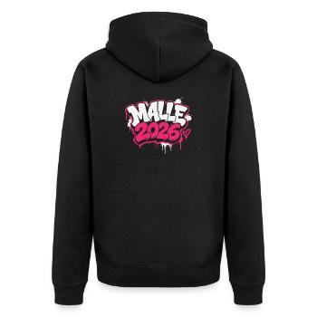 MALLE 2026 Graffiti Print - Unisex Premium Bio Zip Hoodie - Schwarz - Hinten - Nico (187cm)