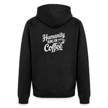 L’humanité fonctionne au café - Veste à capuche bio Premium Unisexe - noir - Dos - Nico (187cm)