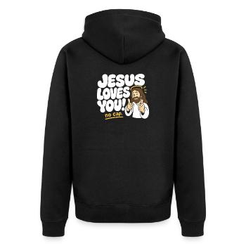 Jesus Loves You No Cap - Unisex Premium Organic Zip Hoodie - black - Back - Nico (187cm)