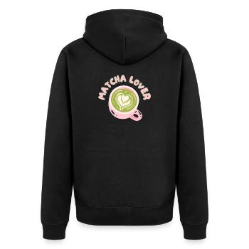 Matcha Liebhaber Tasse Herz Latte - Unisex Premium Bio Zip Hoodie - Schwarz - Hinten - Nico (187cm)