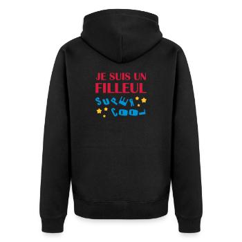 Patin / Pate / Patentochter / Patensohn - Unisex Premium Bio Zip Hoodie - Schwarz - Hinten - Nico (187cm)