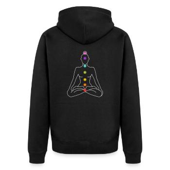 Chakra Chakren Meditation Lotussitz meditieren Yog - Unisex Premium Bio Zip Hoodie - Schwarz - Hinten - Nico (187cm)