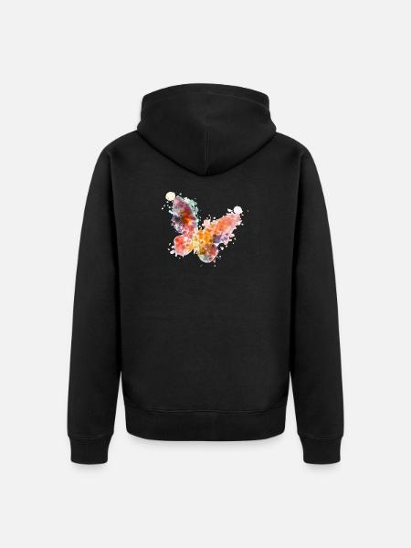 Watercolor Butterfly in Color Splash - Unisex Premium Organic Zip Hoodie - black
