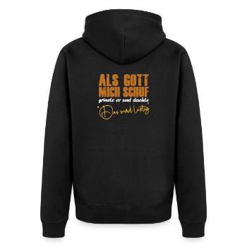 Als Gott mich schuf lustige Sprüche Jesus Spruch - Unisex Premium Bio Zip Hoodie - Schwarz - Hinten - Nico (187cm)