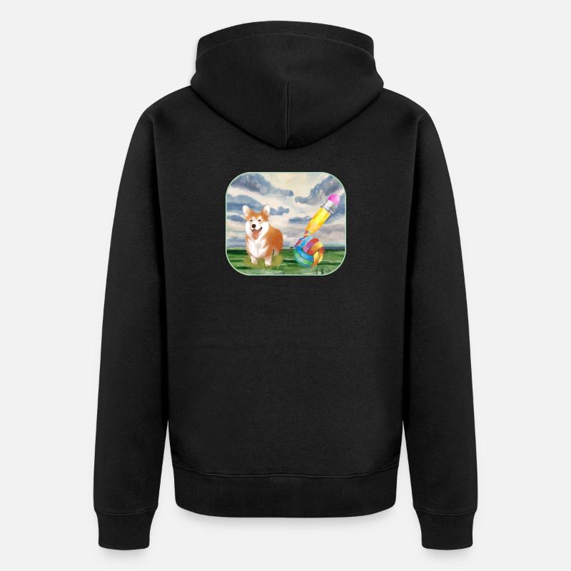 Aquarelle Chien avec Balle - Veste à capuche bio Premium Unisexe - noir