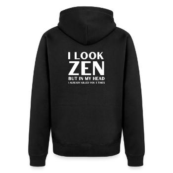 Zen Look Inneres Chaos - Unisex Premium Bio Zip Hoodie - Schwarz - Hinten - Nico (187cm)