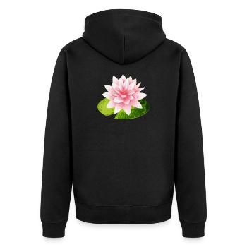 leuchtende Seerose mit grünem Seerosenblatt - Unisex Premium Bio Zip Hoodie - Schwarz - Hinten - Nico (187cm)