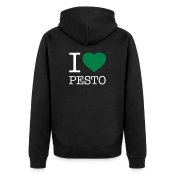 I LOVE PESTO - Unisex Premium Bio Zip Hoodie - Schwarz - Hinten - Nico (187cm)