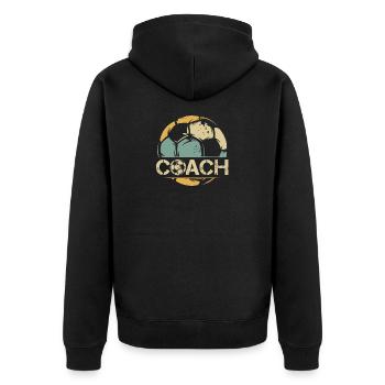retro coach Fußballtrainer Logo Ball Symbol Team - Unisex Premium Bio Zip Hoodie - Schwarz - Hinten - Nico (187cm)