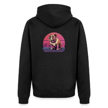 Retro Neon Bulldog - Unisex Premium Bio Zip Hoodie - Schwarz - Hinten - Nico (187cm)