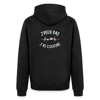 Nähen, Sticken, Nähmaschine - Unisex Premium Bio Zip Hoodie - Schwarz - Hinten - Nico (187cm)