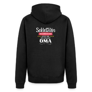 Sekretärin Oma - Unisex Premium Bio Zip Hoodie - Schwarz - Hinten - Nico (187cm)
