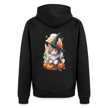 Chat des forêts norvégiennes Halloween Miaoul Cadeau - Veste à capuche bio Premium Unisexe - noir - Dos - Nico (187cm)
