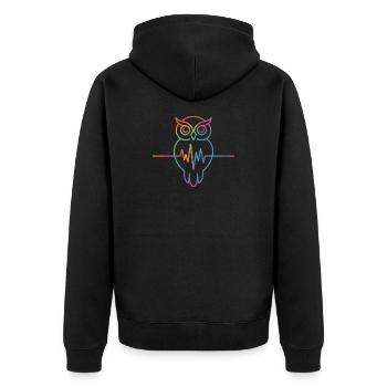 Regenbogen Eule Herzschlag Design - Unisex Premium Bio Zip Hoodie - Schwarz - Hinten - Nico (187cm)