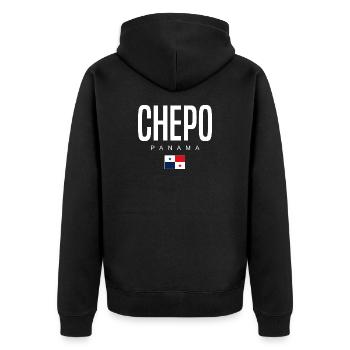 Chepo Panama Panamaer - Unisex Premium Bio Zip Hoodie - Schwarz - Hinten - Nico (187cm)