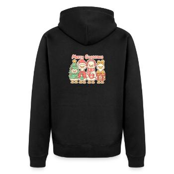 Fröhliches Gänsemas-Trio, Entenlins - Unisex Premium Bio Zip Hoodie - Schwarz - Hinten - Nico (187cm)