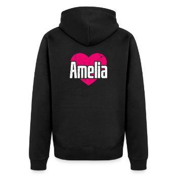 I Love Amelia Pinkes Herz Ich liebe Amelia - Unisex Premium Bio Zip Hoodie - Schwarz - Hinten - Nico (187cm)