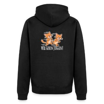 Funny cat friends go running together! - Unisex Premium Organic Zip Hoodie - black - Back - Nico (187cm)