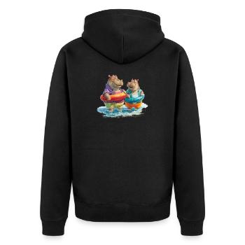 Hippos am Strand mit Schwimmreifen - Unisex Premium Bio Zip Hoodie - Schwarz - Hinten - Nico (187cm)