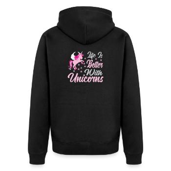 Life is better with unicorns - Unisex Premium Bio Zip Hoodie - Schwarz - Hinten - Nico (187cm)
