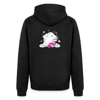 Glücklicher Schweizer Schäferhund mit Blumen und Herzen - Unisex Premium Bio Zip Hoodie - Schwarz - Hinten - Nico (187cm)