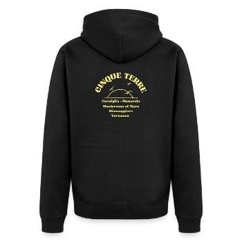 Cinque Terre Coastal Crest - Unisex Premium Organic Zip Hoodie - black - Back - Nico (187cm)