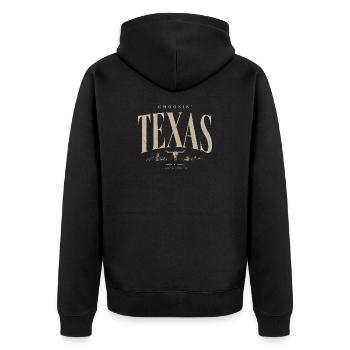 Texas Heritage Emblem Tee - Unisex Premium Bio Zip Hoodie - Schwarz - Hinten - Nico (187cm)