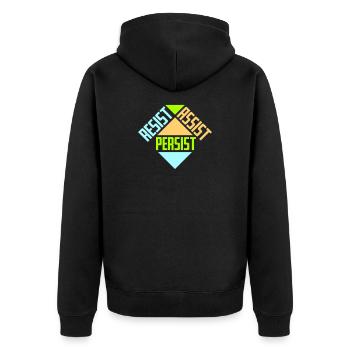Resist Assist Persist Aktivismus Motivation Logo - Unisex Premium Bio Zip Hoodie - Schwarz - Hinten - Nico (187cm)