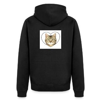 Katzenherz: Katzenporträt - Unisex Premium Bio Zip Hoodie - Schwarz - Hinten - Nico (187cm)