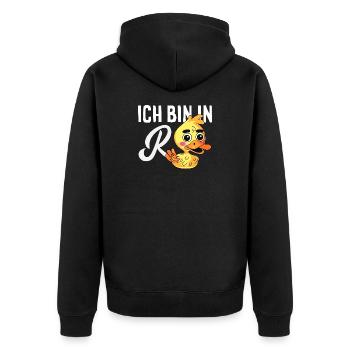 In Rente Ente Ruhestand - Unisex Premium Bio Zip Hoodie - Schwarz - Hinten - Nico (187cm)
