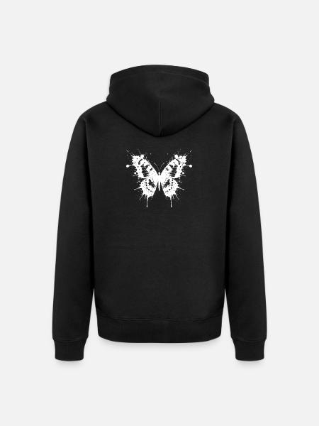 Butterfly in white ink chips - Unisex Premium Organic Zip Hoodie - black