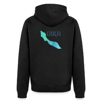 Curacao - Unisex Premium Organic Zip Hoodie - black - Back - Nico (187cm)