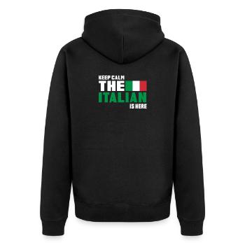 Keep Calm the Italian is here / Italien / Geschenk - Unisex Premium Bio Zip Hoodie - Schwarz - Hinten - Nico (187cm)