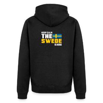 Keep Calm The Swede is Here/ Schweden Geschenk - Unisex Premium Bio Zip Hoodie - Schwarz - Hinten - Nico (187cm)