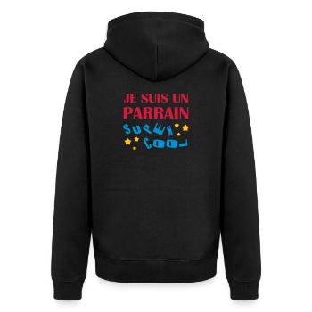 Onkel / Tante / Vetter / Cousin / Kusine - Unisex Premium Bio Zip Hoodie - Schwarz - Hinten - Nico (187cm)