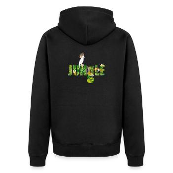 Jungle typography with cockatoo, toucan & monkey - Unisex Premium Organic Zip Hoodie - black - Back - Nico (187cm)