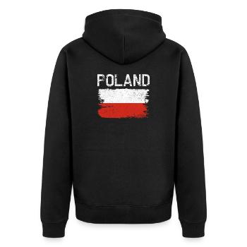 Polen Flagge Grunge Brush Tee - Unisex Premium Bio Zip Hoodie - Schwarz - Hinten - Nico (187cm)