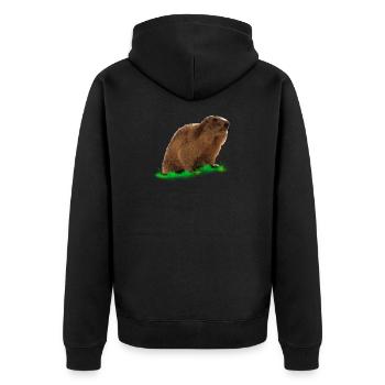 Murmeltier - Unisex Premium Bio Zip Hoodie - Schwarz - Hinten - Nico (187cm)