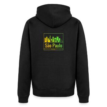 São Paulo Skyline im Neongradient - Unisex Premium Bio Zip Hoodie - Schwarz - Hinten - Nico (187cm)