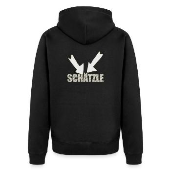 schätzle - Unisex Premium Bio Zip Hoodie - Schwarz - Hinten - Nico (187cm)
