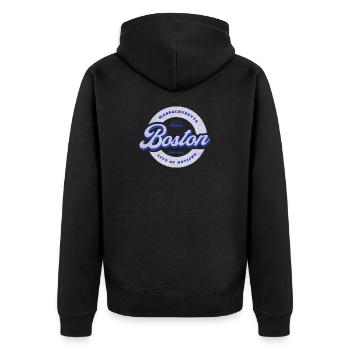 Boston Schriftzug Kreisabzeichen - Unisex Premium Bio Zip Hoodie - Schwarz - Hinten - Nico (187cm)
