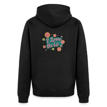 Ich liebe die 60er Jahre - Unisex Premium Bio Zip Hoodie - Schwarz - Hinten - Nico (187cm)