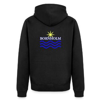 BORNHOLM-Sun Water - Unisex Premium Bio Zip Hoodie - Schwarz - Hinten - Nico (187cm)