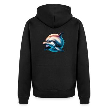 Delfin - Unisex Premium Bio Zip Hoodie - Schwarz - Hinten - Nico (187cm)