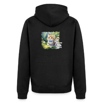 Was Du hast können viele haben - Cat - Unisex Premium Bio Zip Hoodie - Schwarz - Hinten - Nico (187cm)
