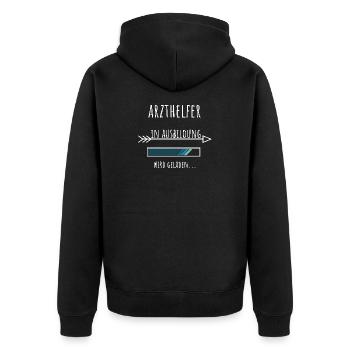 Arzthelfer Ausbildung Beruf Geschenk - Unisex Premium Bio Zip Hoodie - Schwarz - Hinten - Nico (187cm)