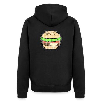 Pixel Art Cheeseburger Design - Unisex Premium Bio Zip Hoodie - Schwarz - Hinten - Nico (187cm)