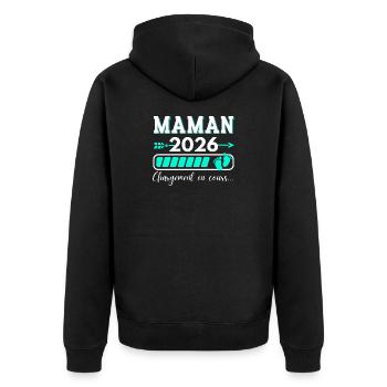 Maman 2026 Cadeau Amusant Mère Annoncer Grossesse - Veste à capuche bio Premium Unisexe - noir - Dos - Nico (187cm)